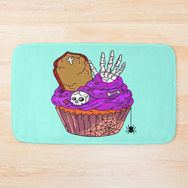 Item preview, Festive Halloween Bakery Graveyard Cupcake with Purple Frosting Skeleton Hand Gravestone Cross and Spider Graphic designed and sold by RS4you.