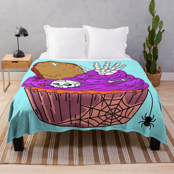 Item preview, Festive Halloween Bakery Graveyard Cupcake with Purple Frosting Skeleton Hand Gravestone Cross and Spider Graphic designed and sold by RS4you.