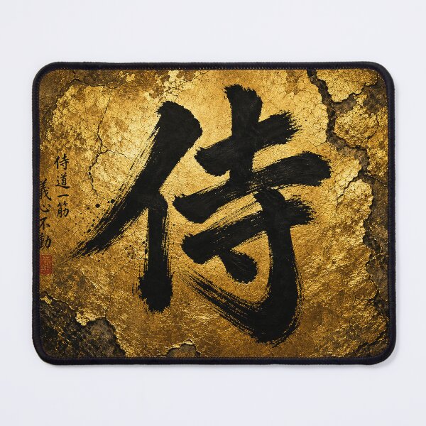 Item preview, Japanese Kanji “ SAMURAI” Calligraphy on Gold Textured Background designed and sold by RhymeArc.