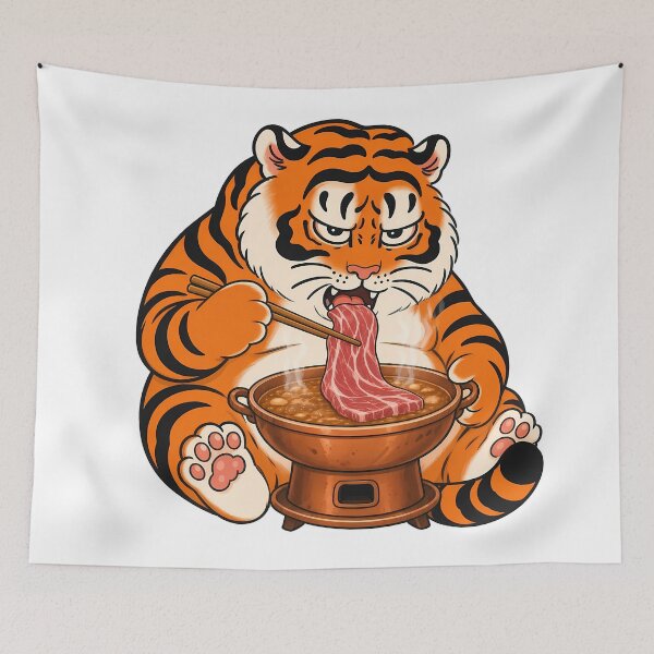 Item preview, Chubby Tiger Licking Hot Pot Beef Slice designed and sold by aigcx.