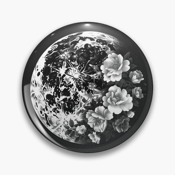 Item preview, Full Moon with Flowers Celestial Botanical Black and White Art Design designed and sold by inkoutninja.