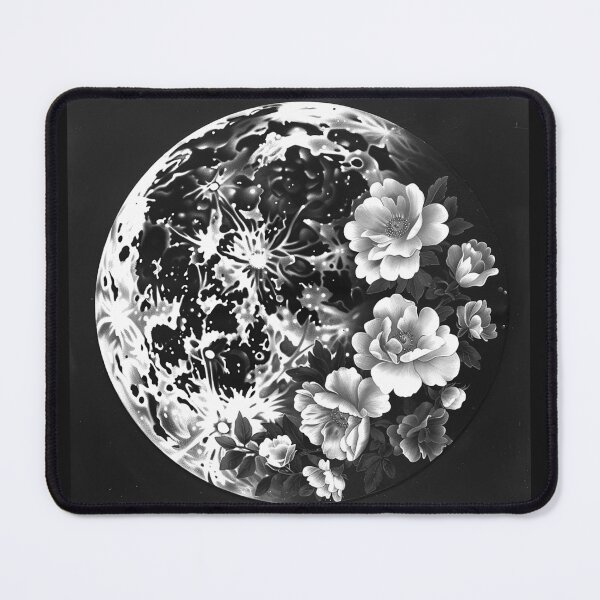 Item preview, Full Moon with Flowers Celestial Botanical Black and White Art Design designed and sold by inkoutninja.