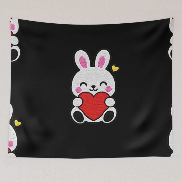Item preview, Cute Bunny Hugging Red Heart Kawaii Embroidery Patch designed and sold by ColorSplash123.