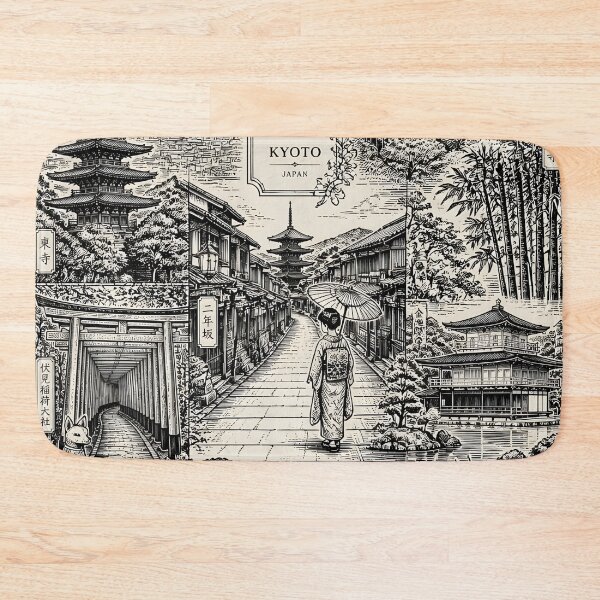 Item preview, Vintage Kyoto Japan Landscape Architecture Collage Woodcut Art designed and sold by GrinGalore.