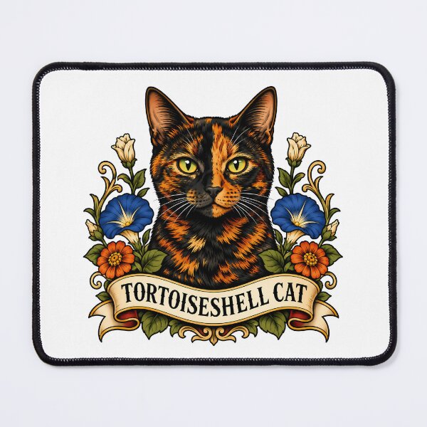 Item preview, Tortoiseshell Cat Vintage Botanical Tattoo Art designed and sold by Old's Cool Cat Studio.