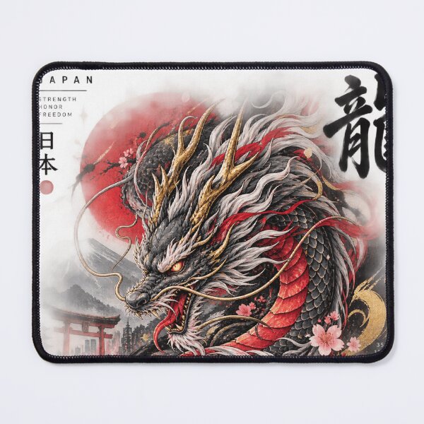 Item preview, Japanese Dragon - Red Black Asian Dragon with Sakura designed and sold by CzipipitoStudio.