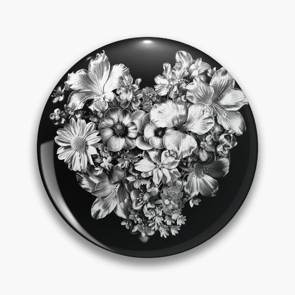 Item preview, Floral Heart Bouquet Black and White Botanical Love Art Design designed and sold by inkoutninja.