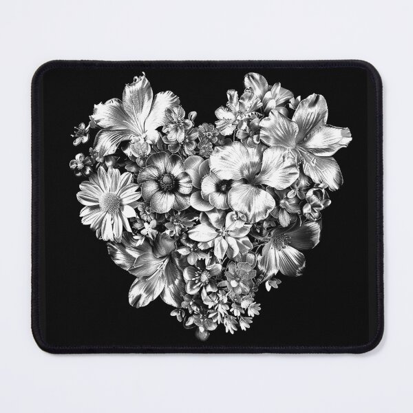 Item preview, Floral Heart Bouquet Black and White Botanical Love Art Design designed and sold by inkoutninja.