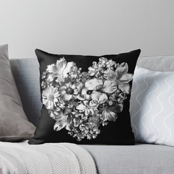 Item preview, Floral Heart Bouquet Black and White Botanical Love Art Design designed and sold by inkoutninja.