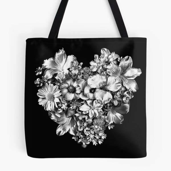 Item preview, Floral Heart Bouquet Black and White Botanical Love Art Design designed and sold by inkoutninja.