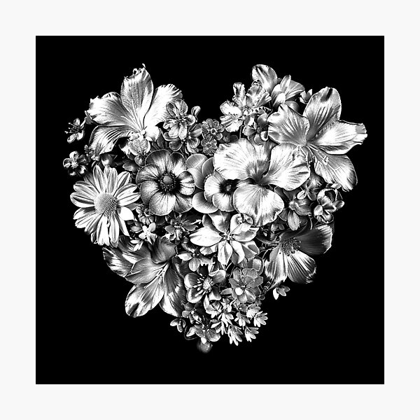 Item preview, Floral Heart Bouquet Black and White Botanical Love Art Design designed and sold by inkoutninja.