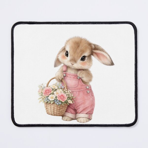 Item preview, Cute Bunny with Flower Basket in Pink Overalls designed and sold by Sela Art .