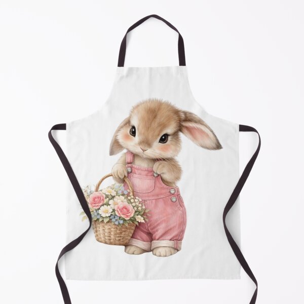 Item preview, Cute Bunny with Flower Basket in Pink Overalls designed and sold by     Sela Art .