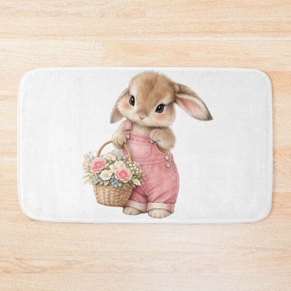 Item preview, Cute Bunny with Flower Basket in Pink Overalls designed and sold by     Sela Art .