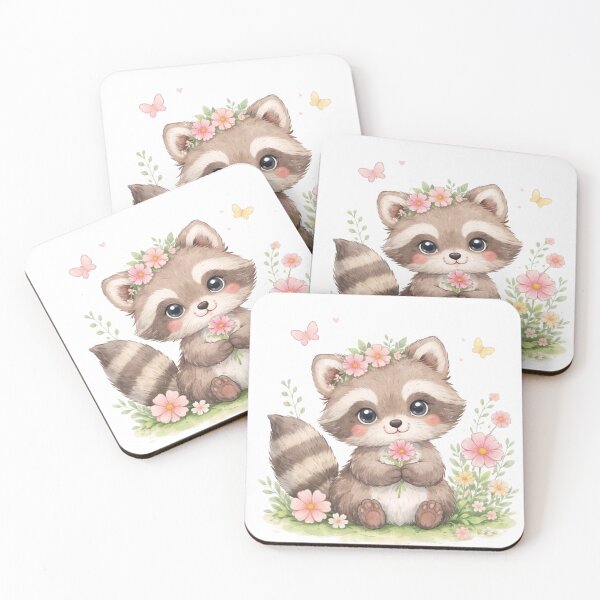 Item preview, Cute Baby Raccoon with Flowers and Butterflies designed and sold by     Sela Art .
