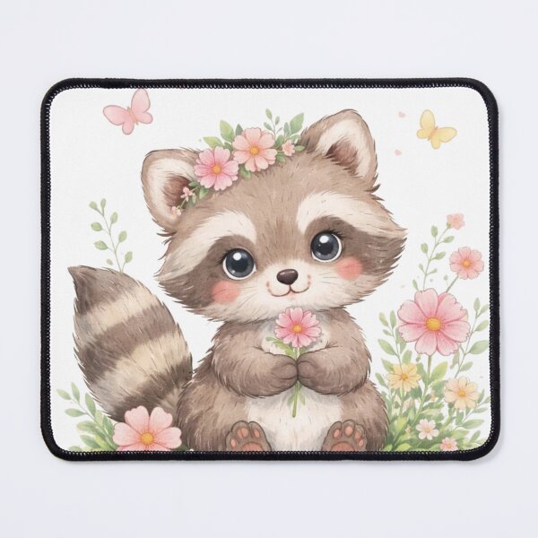 Item preview, Cute Baby Raccoon with Flowers and Butterflies designed and sold by Sela Art .