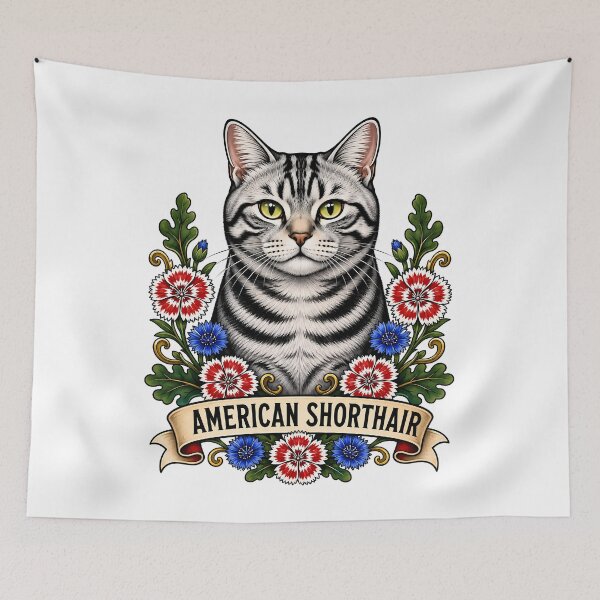 Item preview, American Shorthair Cat Vintage Tattoo Art designed and sold by Old's Cool Cat Studio.