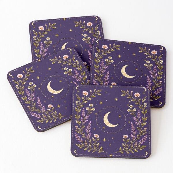 Item preview, Moon Phase Celestial Botanical Night Sky in Purple  designed and sold by Build Strong Vibes.