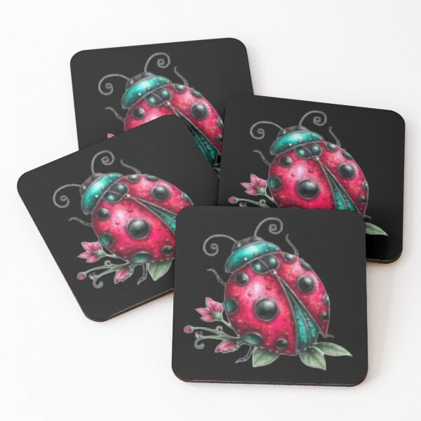 Item preview, Colorful Ladybug on Black Background designed and sold by hrendika.