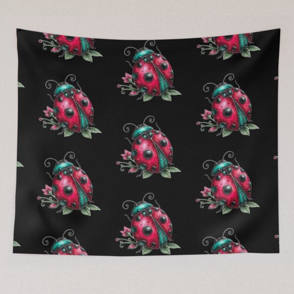 Item preview, Colorful Ladybug on Black Background designed and sold by hrendika.