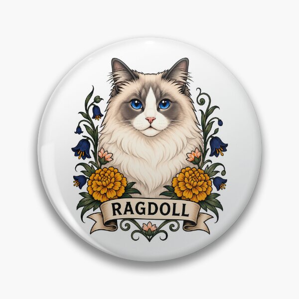 Item preview, Ragdoll Cat Vintage Botanical Tattoo Art designed and sold by Old's Cool Cat Studio.