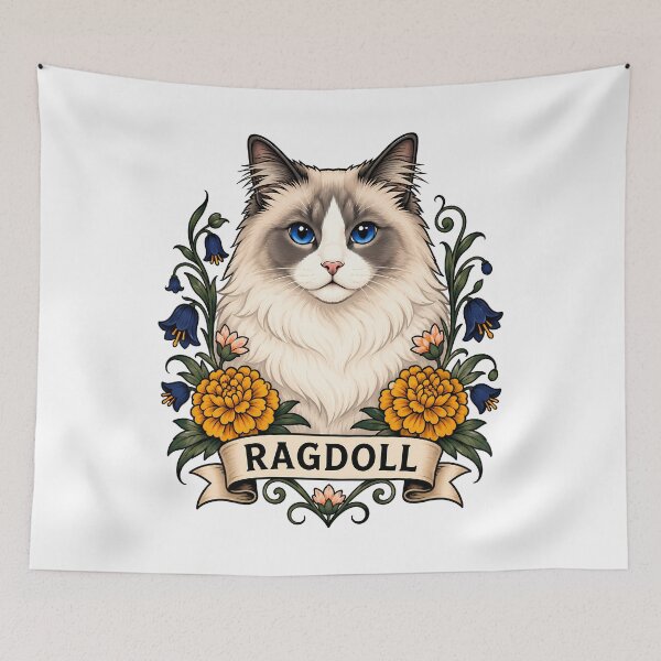 Item preview, Ragdoll Cat Vintage Botanical Tattoo Art designed and sold by Old's Cool Cat Studio.