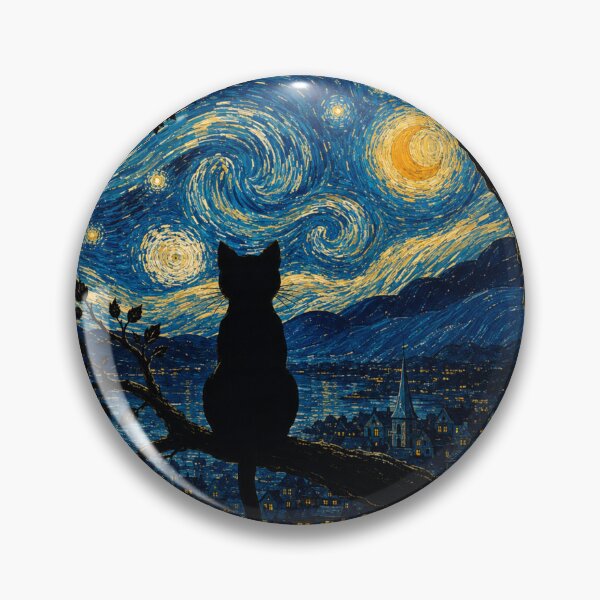 Item preview, Starry Night Black Cat | Celestial Galaxy Cat Under the Moon designed and sold by AbstractAuraArt.