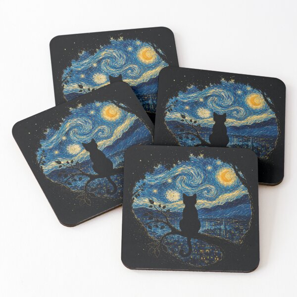 Item preview, Starry Night Black Cat | Celestial Galaxy Cat Under the Moon designed and sold by AbstractAuraArt.