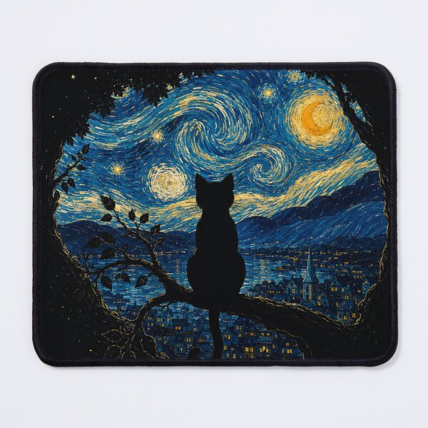 Item preview, Starry Night Black Cat | Celestial Galaxy Cat Under the Moon designed and sold by AbstractAuraArt.