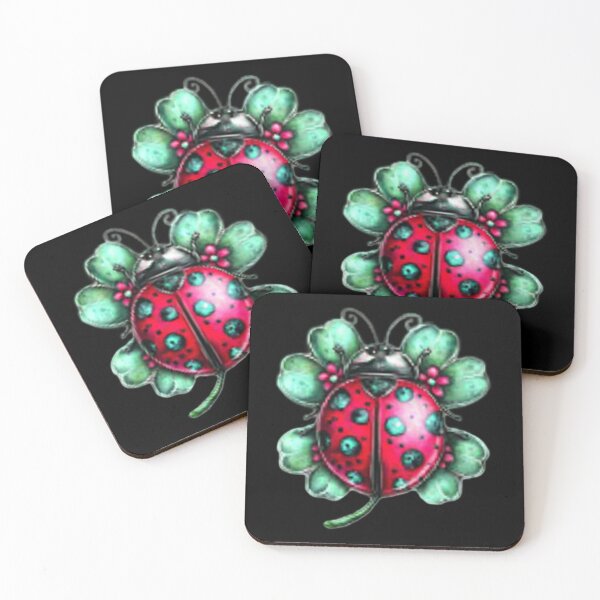Item preview, Colorful Ladybug on Black Background designed and sold by hrendika.