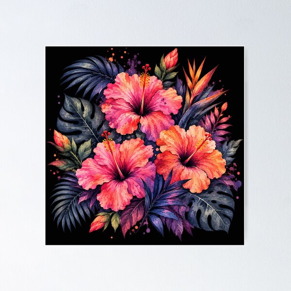 Item preview, Dark Tropical Garden | Gothic Hibiscus Watercolor | Tropical Botanical Art designed and sold by IamNolmo.