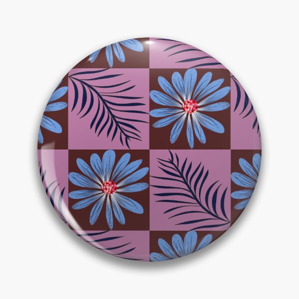 Item preview, Blue daisy flower and tropical palm leaves seamless pattern on checkered background designed and sold by AdesignbyG.