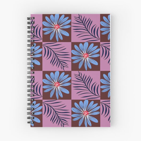 Item preview, Blue daisy flower and tropical palm leaves seamless pattern on checkered background designed and sold by AdesignbyG.