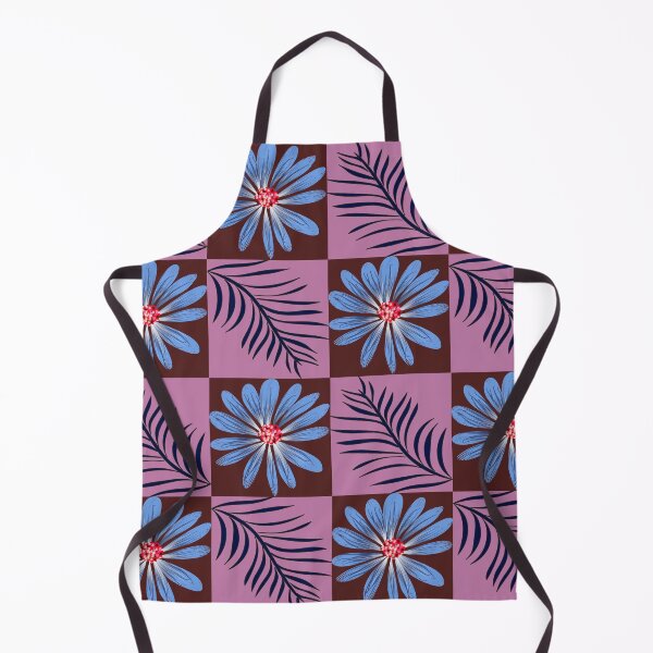 Item preview, Blue daisy flower and tropical palm leaves seamless pattern on checkered background designed and sold by AdesignbyG.