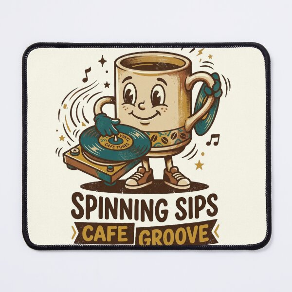 Item preview, Spinning Sips Coffee Cup Vinyl DJ Cartoon Mascot designed and sold by @SHINTOSARTSTORE.
