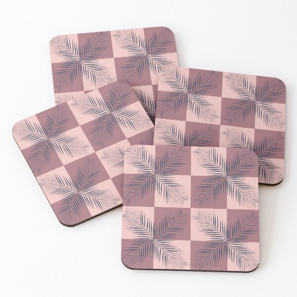 Item preview, Minimalist tropical palm leaves seamless pattern on pink checkered background designed and sold by AdesignbyG.