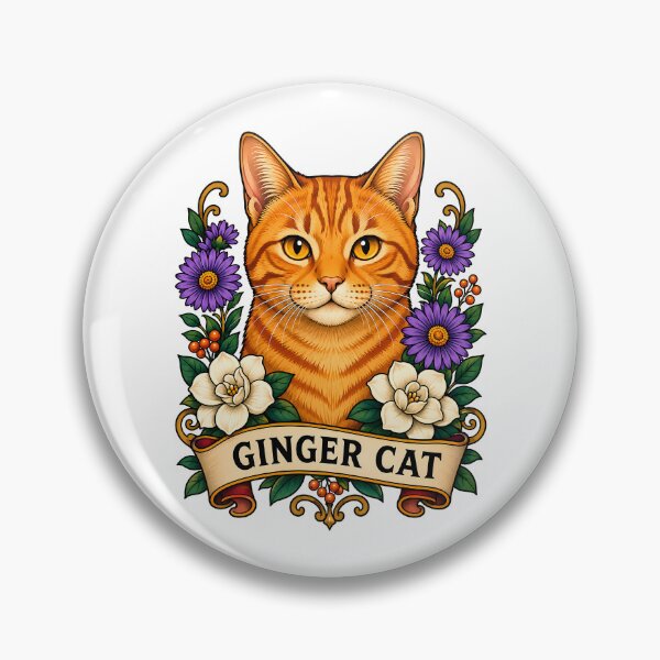 Item preview, Ginger Cat Vintage Floral Tattoo Art designed and sold by Old's Cool Cat Studio.