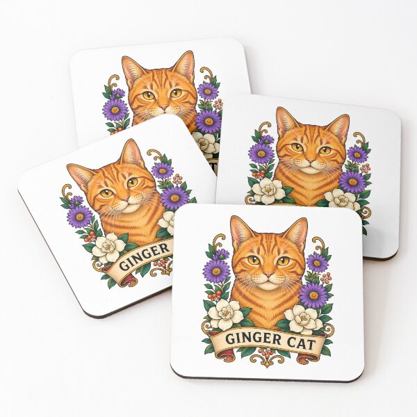 Item preview, Ginger Cat Vintage Floral Tattoo Art designed and sold by Old's Cool Cat Studio.