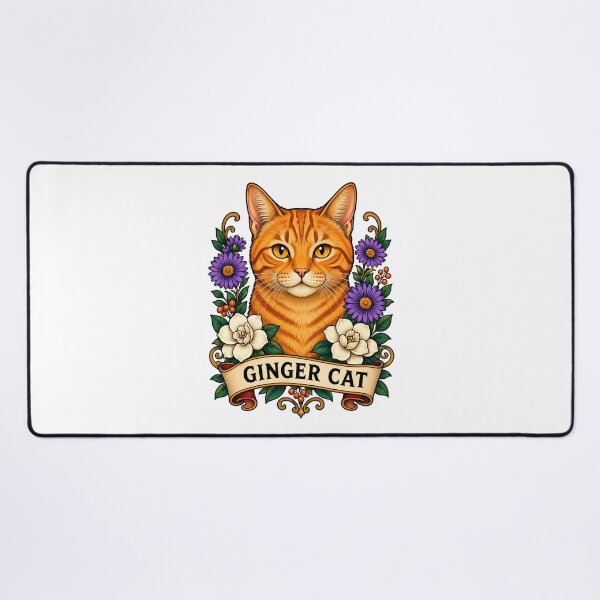 Item preview, Ginger Cat Vintage Floral Tattoo Art designed and sold by Old's Cool Cat Studio.