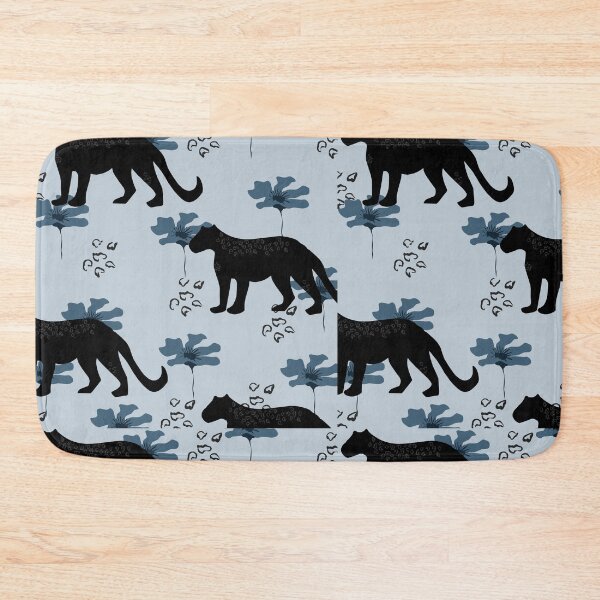 Item preview, ​Black Panther & Floral Pattern | Blue Botanical Wildlife Art designed and sold by  Boho Vibes Studio.