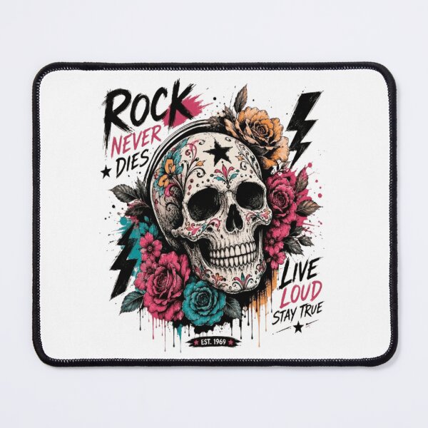 Item preview, Rock Never Dies Sugar Skull with Roses and Lightning designed and sold by victorstudioart.