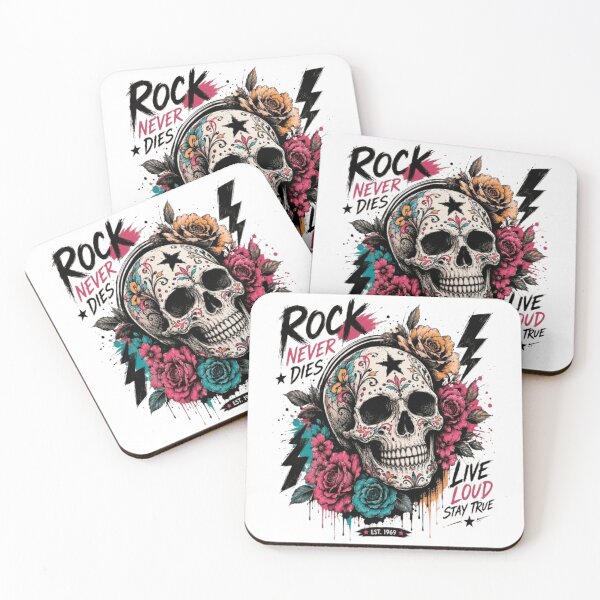 Item preview, Rock Never Dies Sugar Skull with Roses and Lightning designed and sold by victorstudioart.
