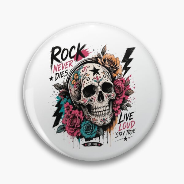 Item preview, Rock Never Dies Sugar Skull with Roses and Lightning designed and sold by victorstudioart.