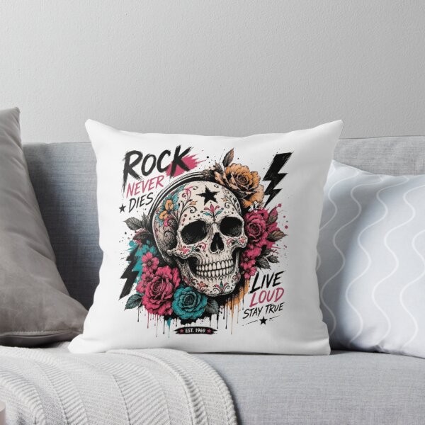 Item preview, Rock Never Dies Sugar Skull with Roses and Lightning designed and sold by victorstudioart.