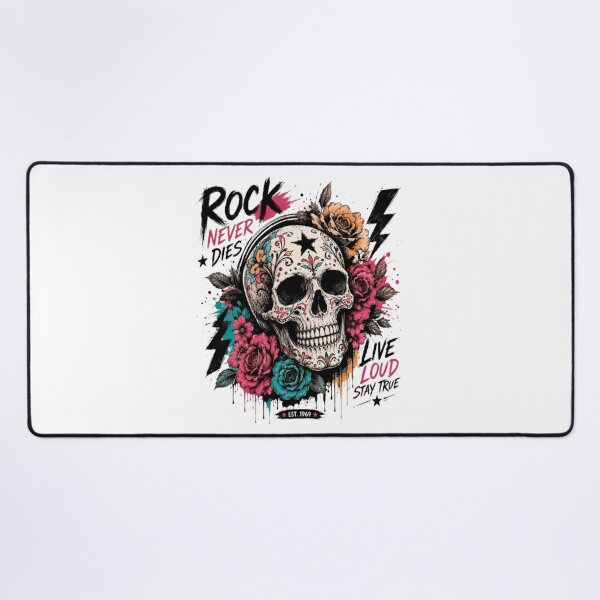 Item preview, Rock Never Dies Sugar Skull with Roses and Lightning designed and sold by victorstudioart.