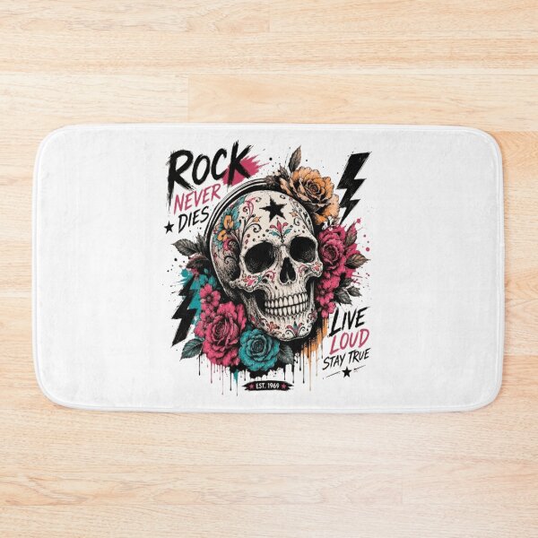 Item preview, Rock Never Dies Sugar Skull with Roses and Lightning designed and sold by victorstudioart.