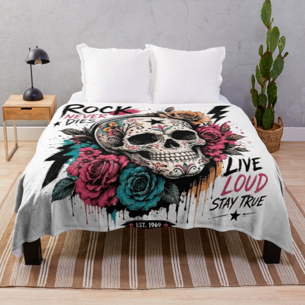 Item preview, Rock Never Dies Sugar Skull with Roses and Lightning designed and sold by victorstudioart.