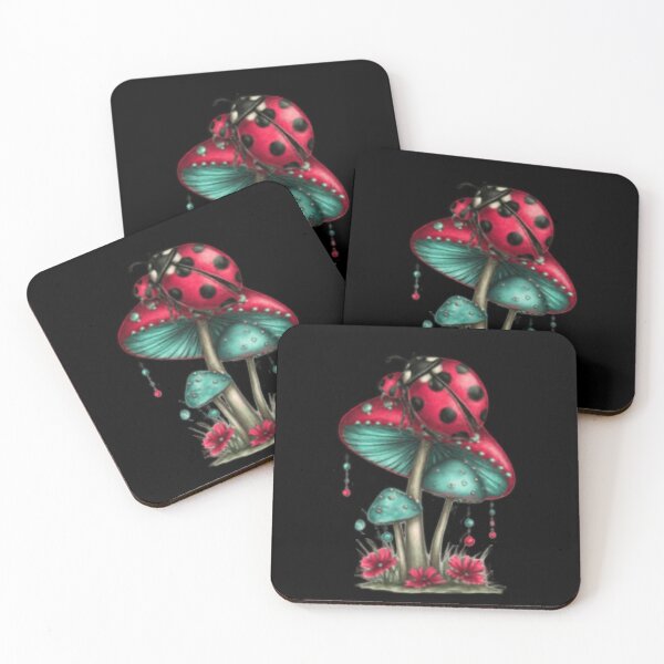 Item preview, Ladybug on Colorful Mushrooms designed and sold by hrendika.