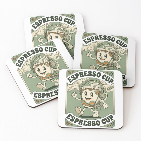 Item preview, Espresso Cup Retro Walking Coffee Mascot with Headphones designed and sold by @SHINTOSARTSTORE.
