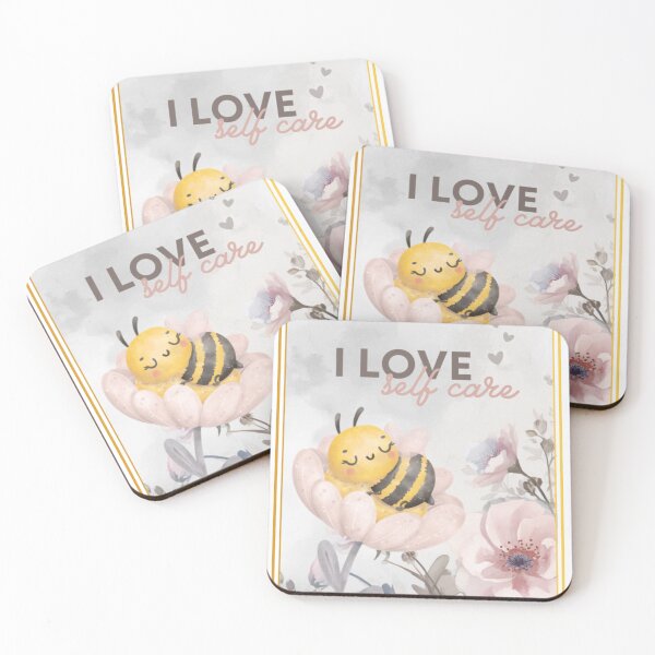 Item preview, I Love Self Care – Cute Watercolor Bee on Flower Design designed and sold by tellia-kallisto.